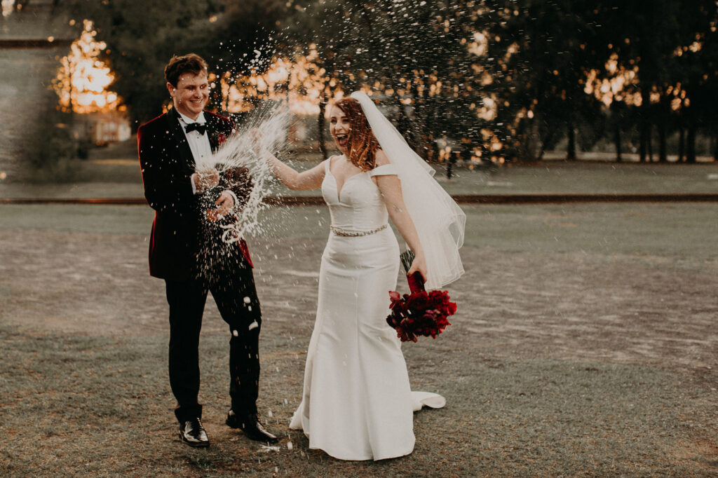 Smoked bomb send off at Georgia Railroad Museum wedding
