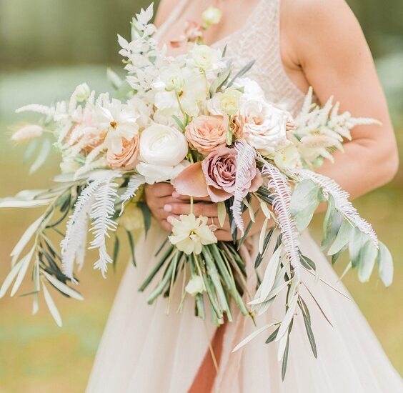 peach and gray spring wedding