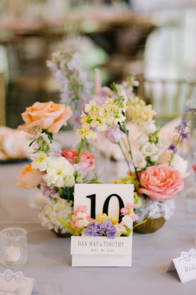 Bridgerton inspired florals at Little River Farms wedding
