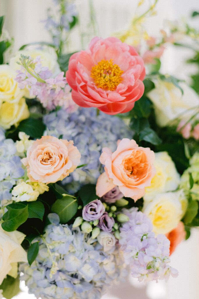 Bridgerton inspired florals at Little River Farms wedding
